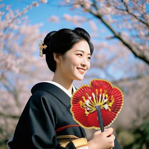 10 Pieces Chinese Rose Paper Fans - color: Red Rose Paper Fans, size: 10 PCS