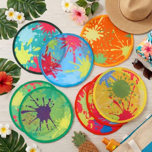 Gejoy 24 Pcs Splash Pattern Flying Disc Folding Hand Fan 8 Styles - color: Multicolor