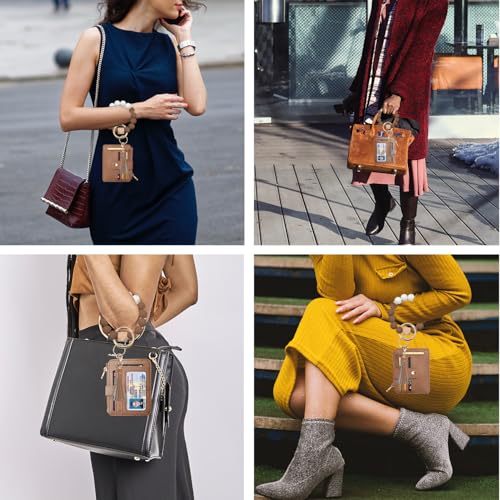 COOLANS Silicone Bracelet Wristlet Wallet Credit Card Holder RFID ID Window Key Ring Tassel Slim Wallet Women Keychain Purse - color: Dark Brown