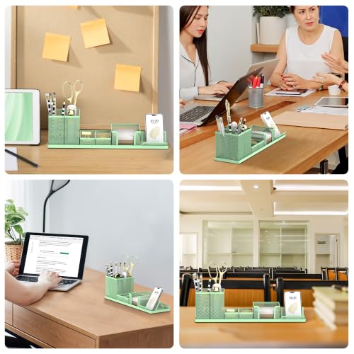 Pen Holder for Desk, 6-Piece Mesh Desk Organizer with Phone Holder, Green - color: Green