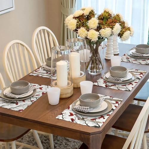 Winter Cardinal Christmas Placemats Set of 4, Vintage Red Birds Decorative Linen Place Mats, Washable Heat Resistant Table Mats for Seasonal Christmas Holiday Kitchen Dining Home Decor - color: Cardinal