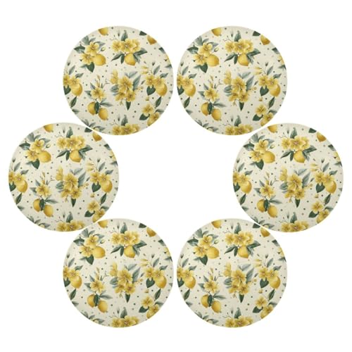 Lemon and Leaf Round Placemats Washable ‌Heat Resistant‌ ‌Non-Slip Place Mats Table Place Mat for Kitchen Dining Set of 6 - color: Lemon and Leaf, size: 15.4x15.4inx6