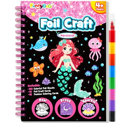 FUNNYB&G Foil Art Craft Kit for Kids, Sparkly Birthday Gift Toy for Girls - style: Mermaids