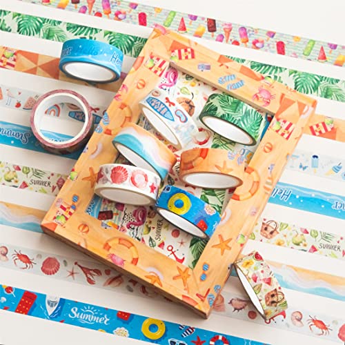 YUBBAEX 10 Rolls Four Seasons Washi Tape Set Beach Ice Cream Masking Decorative Tapes (Summer) - color: Summer