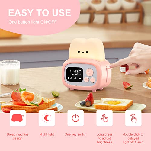 QANYI Timer Clock Night Light for Kids, Tiny Hand Size Portable LED Clock Lamp Kids Desktop Timer for Toothbrush, Learning, Exercise, Bathroom, Oven, Baking, Cooking, Table, Bedroom, Kitchen - style: I Pink