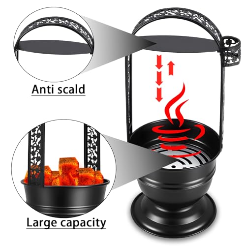Portable Hookah Charcoal Basket with Coal Tongs,50 pre-Cut foil Sheets, 20 hygienic mouthpieces - Metal Storage Container & Holder for Shisha Accessories (Black Basket 16.1") - size: Black Basket 16.1"