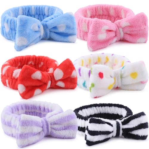 WSYUB Skincare Headband, 6pcs Headband for Washing Face - color: Purple,Pink, Blue,Red, White and Black with dot or stripe
