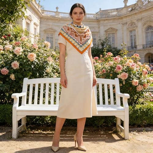 35" Head Scarf Large Square Scarf Like Cotton Hairscarf Fashion Scarves Bandana Night Sleeping Wraps for Women B01 - color: Orange Paisley