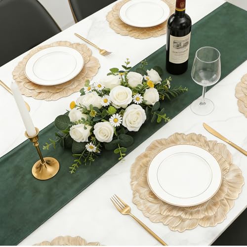 Quantum Love Set of 6 Floral Gold Penoy Placemats Vinyl Metallic 15 Inches Round Washable Place Mats Waterproof Heat Resistant Durable Table Mats for Kitchen Dining Table Decoration Indoor Outdoor - color: Gold Peony