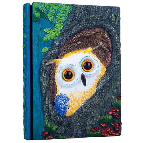 Handmade Cute Owl in Tree Hole 3D Journal,Resin Engraving Notebook,Hardcover Travel Diary for Writing,Sketchbook,Collection,Gift,Decoration Diary for Man And Woman A5 Size （white） (White) - color: White