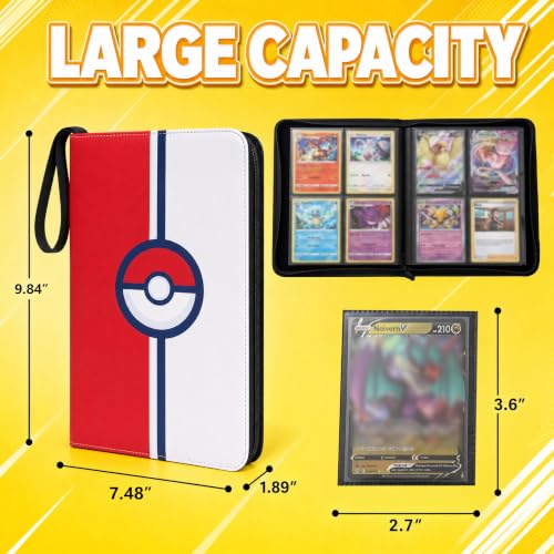 Card Binder, 4 Pocket 240 Card for Collectible Trading Card Albums - color: 240-RED-1