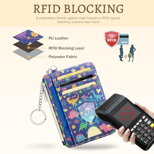 Kelvoris Credit Card Holder Small Wallet Women, Slim RFID, Cute Dinosaur - color: Dinosaur