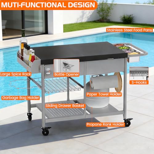 Pizza Oven Table, Grill Cart Table for Blackstone Griddle Pit Boss Portable Grill Tabletop Smoker Outdoor Pizza Oven Stand Fits Ninja, Cuisinart, Gozney, Outside Cooking BBQ Prep Table Station - size: Big