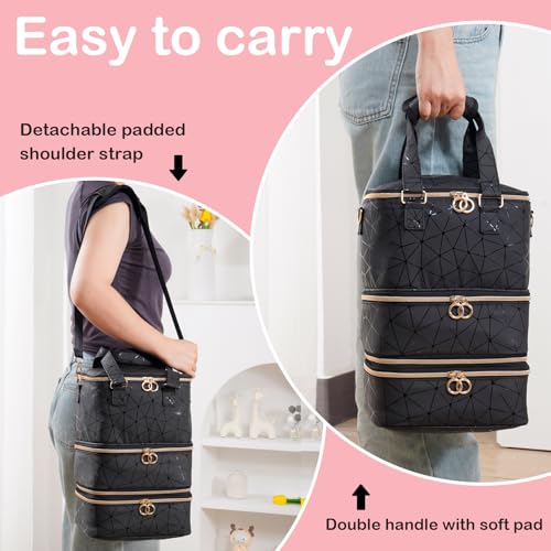 Uross Nail Polish Organizer Bag Holds 60 Bottles Nail Polish & Nail Lamp, Large Gel Polish Organizers and Storage box for Nail Tech, Nail Kit Supplies Organizer Case - Black - size: X Large - 9.5 x 8 x 12.4 inch (60 bottles)