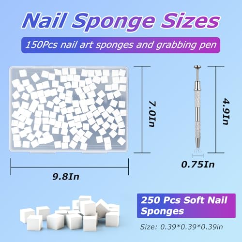 Soft Nail Sponges（250PCS）, Reusable Nail sponges,Nail DIY sponges, Nail Art sponges, 1PCS Grabbing Pen and Nail Brush Professional Accessories Manicure Salon Supplies - color: White-250Pcs