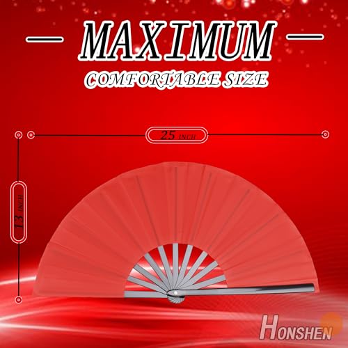 Chinese Folding Fan - 13 Inch Nylon-Cloth Fan for Performance and Hand Use (Red) - color: Red