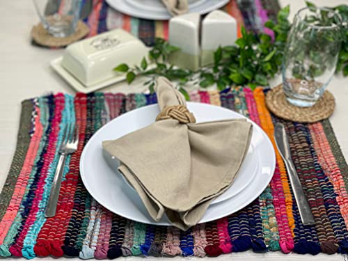 Chardin home Eco Friendly Rainbow Multi Chindi Placemats (Set of 4 mats), Size: 13"x19" - color: Multicolor, size: 13x19 Inch.