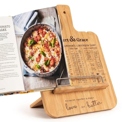 Adjustable Bamboo Cookbook Stand with Conversion Chart