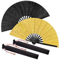 Maitys 2 Packs Large Folding Hand Fans, 13'', Glitter Black and Gold - color: Glitter Black and Gold