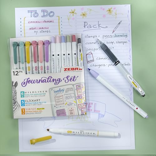 Zebra Pen Journaling Set, MILDLINER, CLiCKART & SARASA, Assorted, 12-Pack - style: Creative Journaling Set 10 Pack