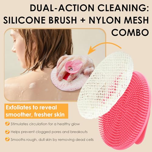 Hygienic Body Cleansing Scrubber with Exfoliating Net Sponge Case,Pack of 2 - color: (Set4) Black+pinkset