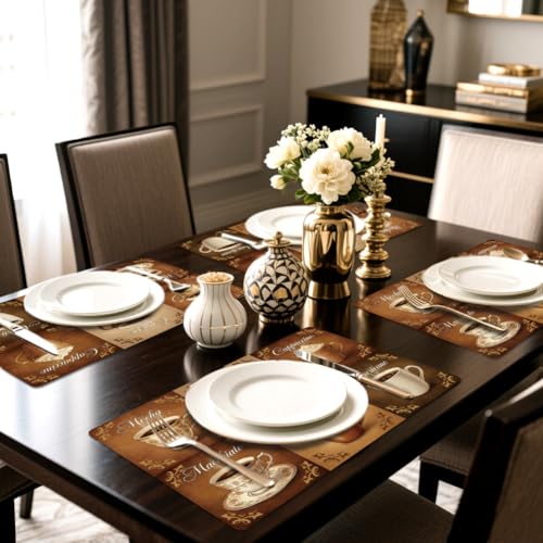 Peacoblue Placemats Set of 4,Faux Leather Coffee Design - style: Coffee