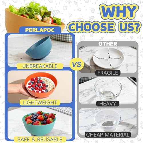 Wheat Straw Bowls, 26 OZ Cereal Bowls Set of 6, Unbreakable Salad and Soup Bowls for Kitchen, Microwave & Dishwasher Safe Bowl Set, Plastic Camping Bowl - Multi - color: Multicolor, size: 26 OZ