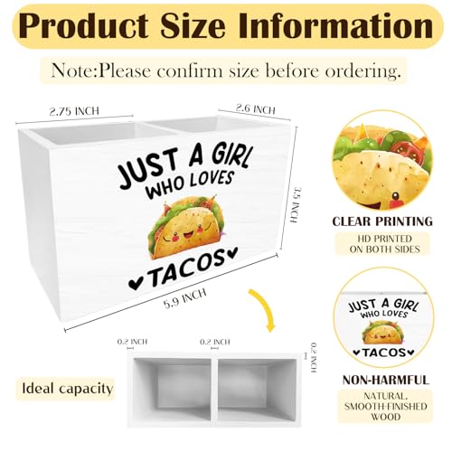 Mexican Taco Pen Holder for Desk, Gifts for Taco Lovers Pencil Organizer, Just a Girl Who Loves Tacos Wooden Box Sign Desk Decor for Home Office Decoration - color: TACOS