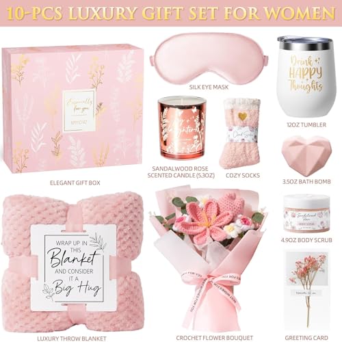 Birthday Gifts for Women, Spa Self Care Package Get Well Soon Gift Baskets - color: Pink - Sandalwood Rose