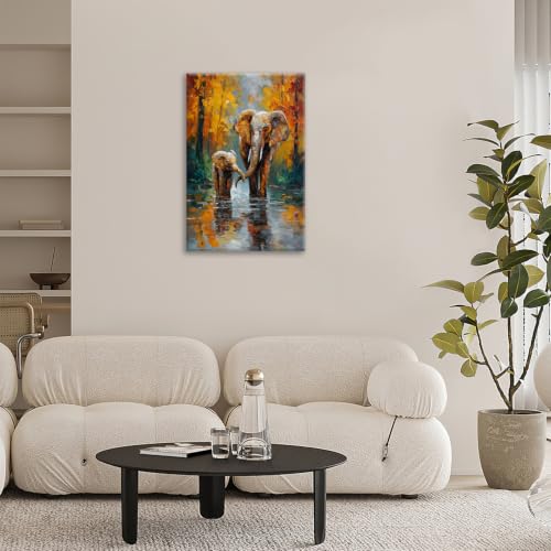 Elephant Wall Art Forest Canvas Wall Decor Pictures Paintings Prints Artwork Framed Decorations For Bathroom Bedroom Living Room Office Gifts 16" x 24" - color: Elephant, size: 24"L x 16"W