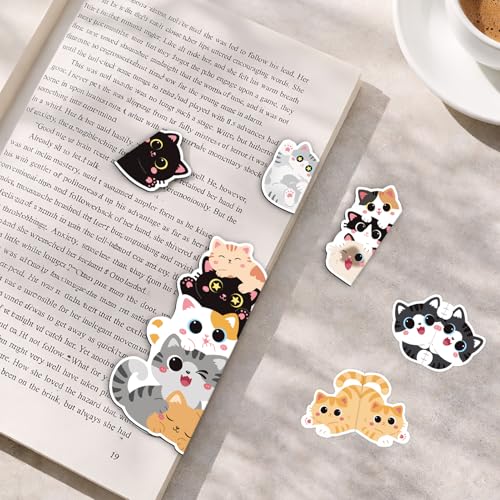 JSRQT 6 Pack Cat Bookmark, Cute Magnetic Bookmarks for Book Lovers Women, Book Marks Black Cat Gifts, Magnetic Bookmark Stationery, Personalised Magnet Bookmarks Marker Clip Page Markers