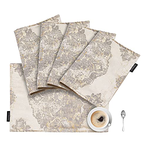 Loom and Mill Luxury Elegant Damask Placemats Double-Layer, Set of 4, Beige - color: Beige+grey+gold_rome, size: 4 Pieces