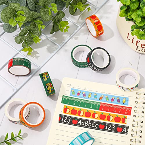 Whaline 12 Rolls Back to School Washi Tape Colorful Welcome Back to School Washi Masking Tape School Bus Ruler Crayon Decorative Paper Stickers for Scrapbook Gift Wrapping DIY Art Crafts - style: Style 1