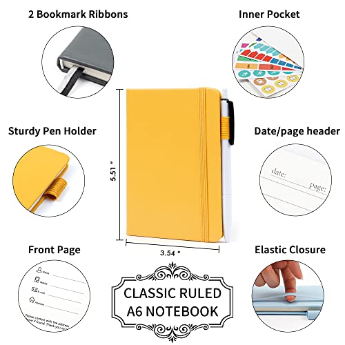 feela Pocket Notebook Journals, Mini Cute Small Hardcover College Ruled Notepad Office School Supplies, with 3 Black Pens, 3.5”x 5.5”, 3 Pack, A6, Solid Colors, Gray, Yellow, Light Blue - color: Gray, Yellow, Light Blue