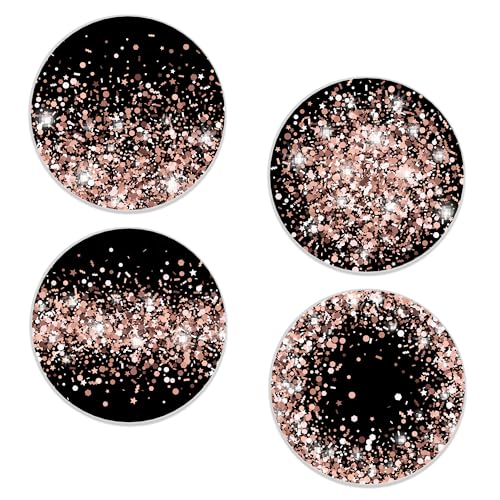 Drinks Coasters Set of 4, Sparkling Rose Gold Glitter Round 4" Cup Coasters, Absorbent Ceramic Stone Coasters with Cork Base, Cute Coasters for Table Home Décor, Ideal Gifts for Women Men - color: Glitter