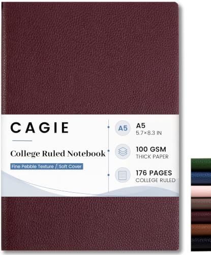 CAGIE College Ruled Journal for Men & Women, Softcover A5 Leather Notebook - color: Burgundy, size: 1 Pack