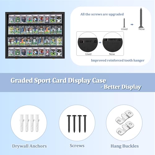 36 Graded Sports Card wall-Mount Display case for Shows, Black, 3pc - size: 36 Card - Black - Horizontal 3Pack