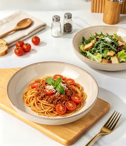 AmorArc 8.5’’ Ceramic Pasta Bowls Set of 4, 36oz Large Stoneware Bowls Set - color: Otameal, size: Set of 4