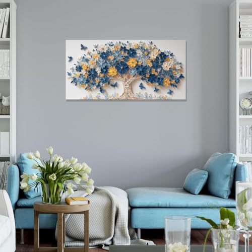 Blue Floral Tree Butterfly Canvas Wall Art Decor for Living Room 20"X40" - color: LAI-13H, size: 40"L x 20"W