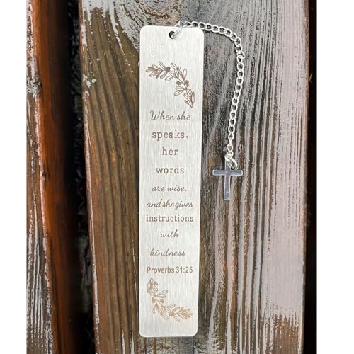 Christian Bookmark Gifts for Women Girls Boys, Inspirational Religious Book Mark Markers Faith (When she Speaks her Words), Silver - style: When she speaks her words