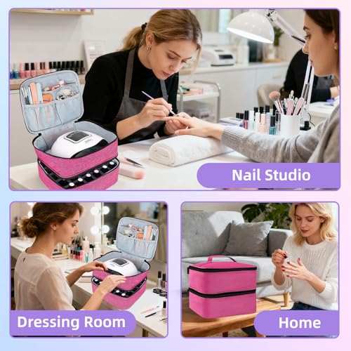 ALSLEA Nail Polish Organizer Holds 30 Bottles (15ml - 0.5 fl.oz) Double-layer Gel Nail Polish Kit Case, Nail Holder for Nail Lamp, Portable Nail Organizer and Storage for Nail Supplies (Rose) - color: Rose, size: 30 slots