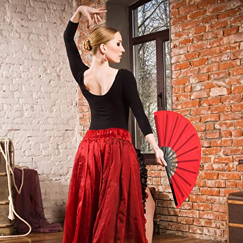 Aodaer 4 Pack Large Silk Folding Fans - Handheld Fans for Men and Women, Red - color: Red