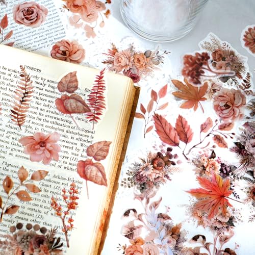 100 Pcs Autumn Flower Stickers for Scrapbooking Junk Journal Card Making CollageNotebook Diary Planner Letter Envelope Water Bottle Phone Case Craft Decoration (Autumn) - color: Autumn