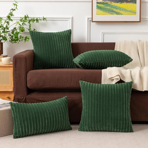 Kevin Textile Striped Corduroy 16”x16” Pillow Covers 2 Pack, Xmas Green - color: Christmas Green, size: 16" x 16" (Pack of 2)