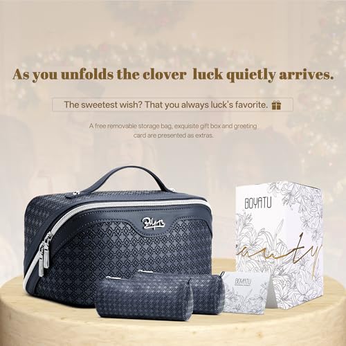 BOYATU Travel Makeup Bag for Women: Four Leaf Clover 3 Pcs Set Cosmetic Bag - color: M-07Blue