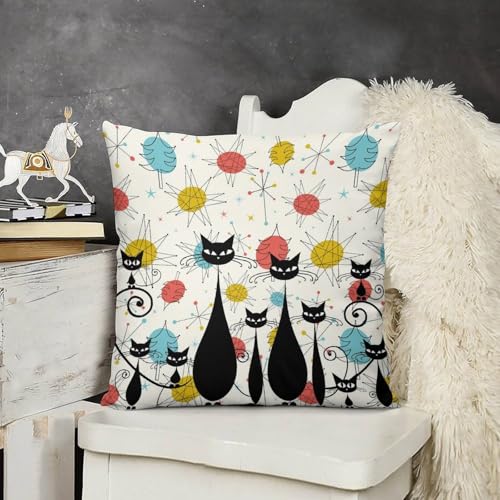 Mid Century Modern Cat Pillow Covers Atomic Cat Diamonds Iconic Sputnik Black Retro Abstract Geometric Home Decor Sofa Bedroom Cushion Outdoor Indoor Decorations 16 "x16 - color: Cat-5, size: 16" x 16" (Pack of 2)