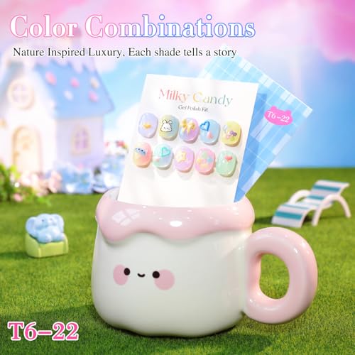 Double Rhythm 6 Pcs 15 ML Gel Polish Set Same Color Same Bottle Soak Off Gel Polish Kit Nail Art Manicure Salon DIY at Home for Women (Jelly Pink Purple Green Yellow Blue-T6-22) - color: Candy Pudding