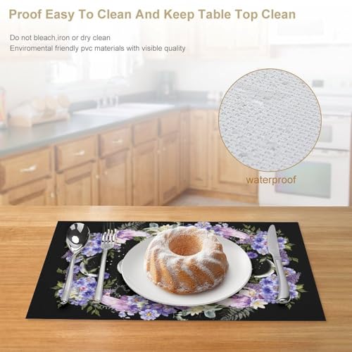 Boho Floral Witchy Moon Phase Purple Placemats Set of 4, 12x18 Inch - color: Pm-floral Moon01, size: 4pcs
