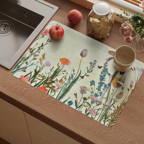 Vinyl Placemats Set of 6-12x17 Inch - Heat Resistant Washable Place Mats Waterproof Non-Slip Wipeable Table Mats for Dining Table Decor, Indoor/Outdoor Plastic Mat - color: Floral-3