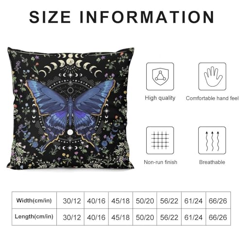 Moth Witchy Gothic Flower Pillow Covers Butterfly Moon Phase Wildflower Plant Mysterious Moonlit Botanical Tarot Home Decor Sofa Bedroom Cushion Outdoor Indoor Decorations 16 "x16 - color: Butterfly-6, size: 16" x 16" (Pack of 2)